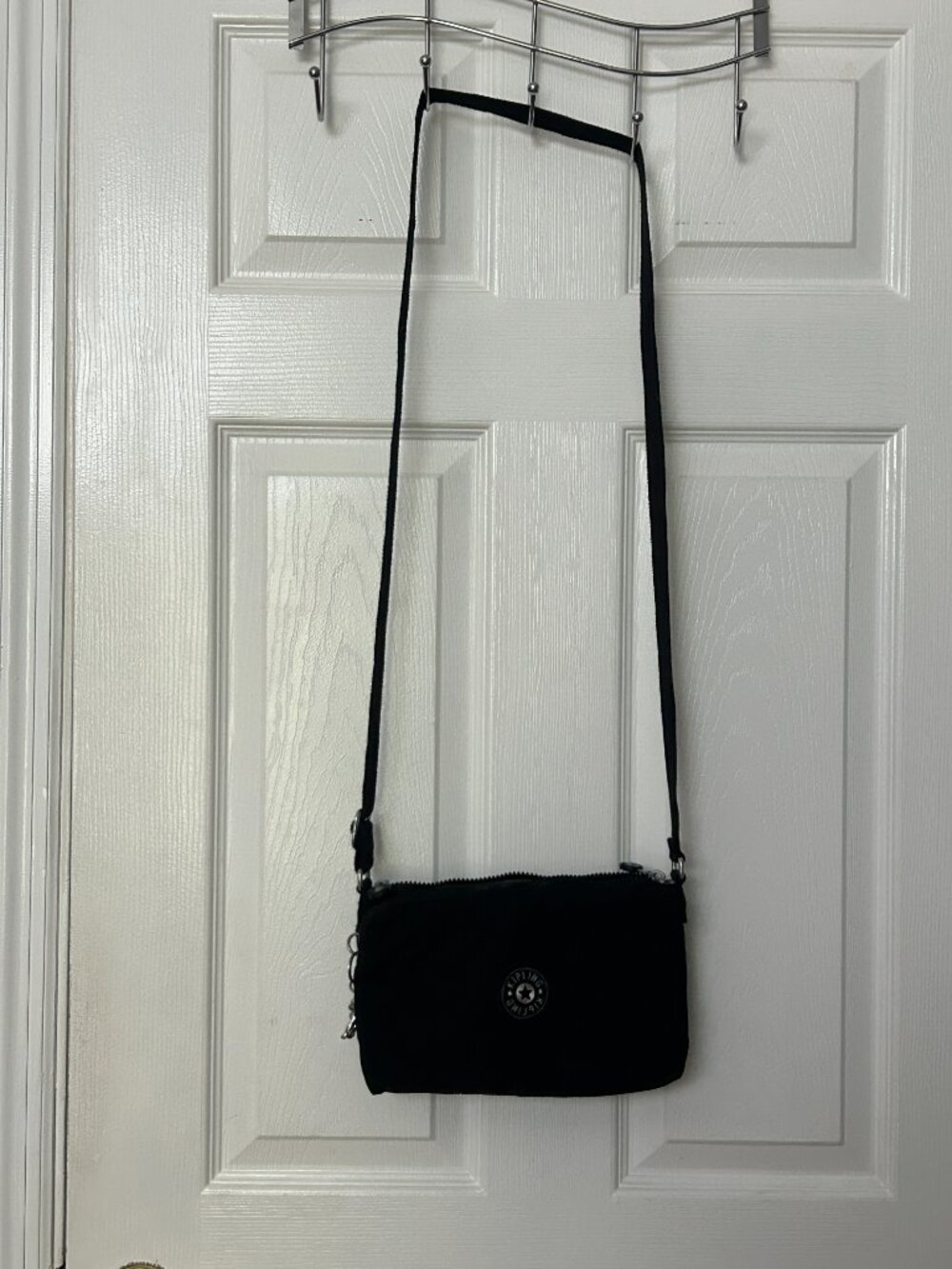 Kipling Black Nylon Crossbody Shoulder Bag Silver-Tone Monkey Keychain *Stains* - Picture 8 of 13